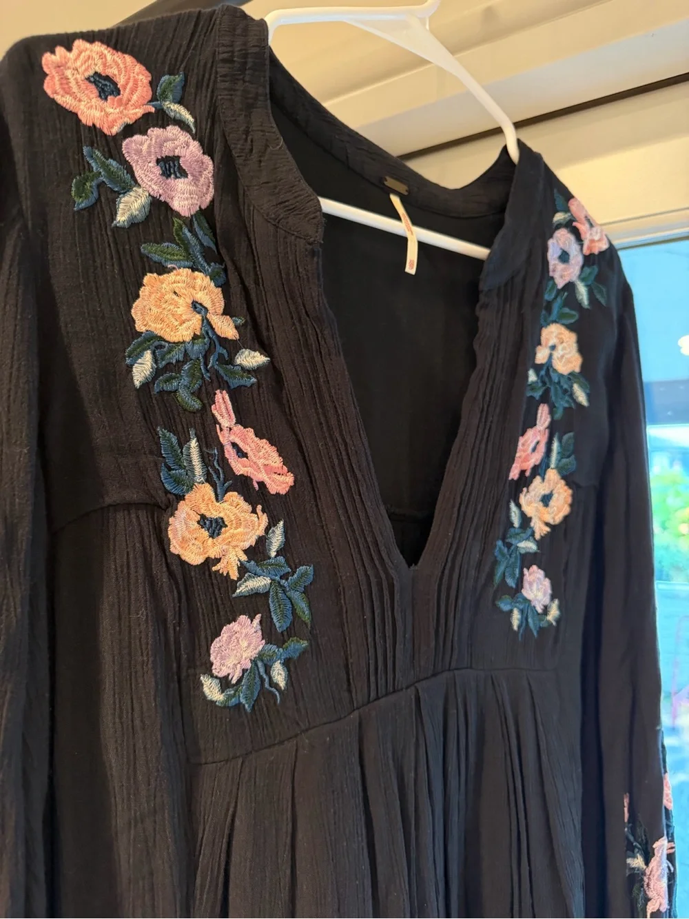 Free People Mia Embroidered Long-Sleeve Dress Tunic with Pink & Peach Floral
